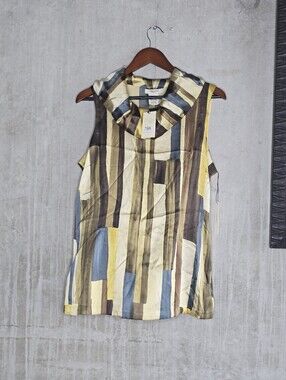 Vertigo Paris Sleeveless Striped Silk Blend Blouse Size XL